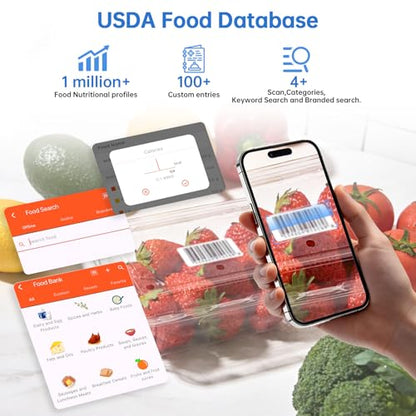 Smart Food Kitchen Scale with Nutritional Calculator, 30 Nutrients App for Tracking Calories, Fat, Carbs & Protein, Personal Goals and Daily Reports, On-Screen Nutrient Info, 22lb/10Kg