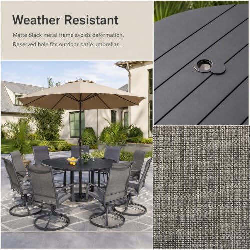 Puntogen 9 Pieces Metal Patio Dining Set with Umbrella Hole, 60" Round Patio Table and Chairs Set with 8 Swivel Chairs, All Weather Outdoor Patio Furniture