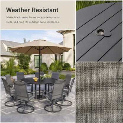 Puntogen 9 Pieces Metal Patio Dining Set with Umbrella Hole, 60" Round Patio Table and Chairs Set with 8 Swivel Chairs, All Weather Outdoor Patio Furniture