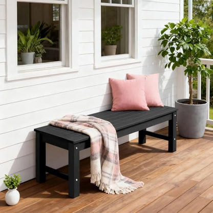 Psilvam 47" Outdoor Bench Weatherproof, All Weather Polylumber 2-Person Backless Bench,Garden Bench with 700Lbs Weight Capacity, Patio Bench for Porch,Garden and Park (Black)