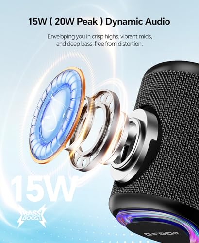 Portable Bluetooth Speaker Beach Essentials: Powerful Crystal Clear Sound/Dynamic Light/IPX5 Waterproof/All Day Playtime/Wireless BT 5.3/TWS Paring, Mom Gifts, Outdoor|Travel|Camping|Pool Accessories
