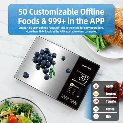 Food Scale with Nutritional Calculator, Smart Digital Kitchen Scale for Weight Loss, App with 23 Nutrients Tracking, Calorie, Fat, Carbs, Premium Stainless Steel, 11lb