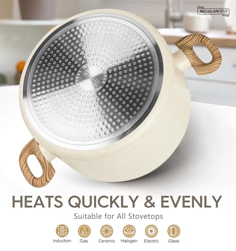 MICHELANGELO 10 Quart Stock Pot with Lid, Large Pot for Cooking, Nonstick Cooking Pot with Healthy Coating, Big Soup Pots Induction Compatible, White