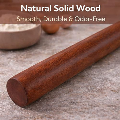 17 Inch French Rolling Pin, Wooden Dough Roller for Baking, Solid Wood Tapered Rolling Pin for Pizza, Pie Crust, Cookies, Pastry, Non-Stick, Easy Control Kitchen Baking Tool, African Rosewood