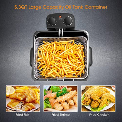 Giantex 1700W Electric Deep Fryer with 3 Baskets, 5.3QT/21-Cup Frier Cookers Home Fryer, Large Oil Container, Lid with View Window, Adjustable Temperature and Timer, Family Kitchen Restaurant Use