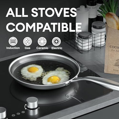 COOKER KING 8-Inch Stainless Steel Pan, Hybrid Nonstick Frying Pan, Skillet, 3-Ply Clad Cookware, Even Heat Distribution, Dishwasher & Oven Safe, with Stay-Cool Handle, Induction Compatible