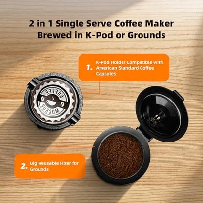 Horavie Small Single Serve Coffee Maker for K Cup and Grounds, Fast Brew One Cup Coffee Machine with One Button, 6 to 12 oz. Brew Sizes, Perfect for Home and Travel, Black