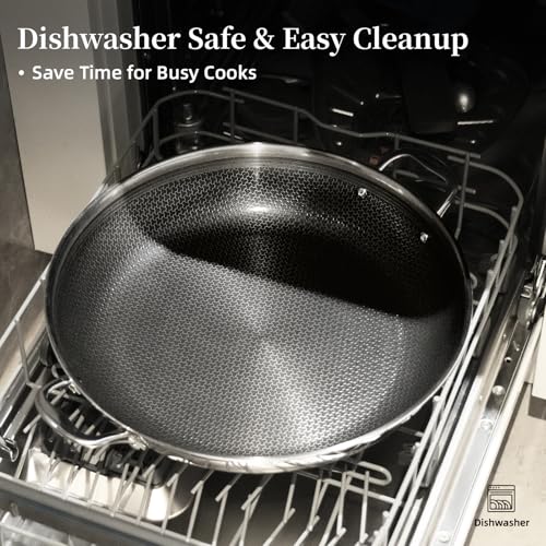 DELUXE Hybrid Ceramic Nonstick 14-Inch Frying Pan with Stainless Steel Lid, Dual Stay-Cool Handles, Dishwasher-Safe, Induction Ready, Compatible with All Cooktops