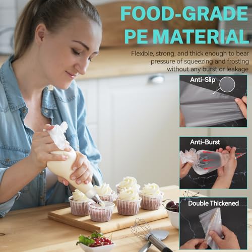 HOTEC Piping Bags and Tips Set, 120 Pcs Cake Decorating Kit with 100pcs 12 Inch Disposable Pastry Bags, 1 Reusable Piping Bags, 12 Piping Tips, 3 Cake Scraper, 2 Couplers, 2 Bag Ties, Baking Supplies