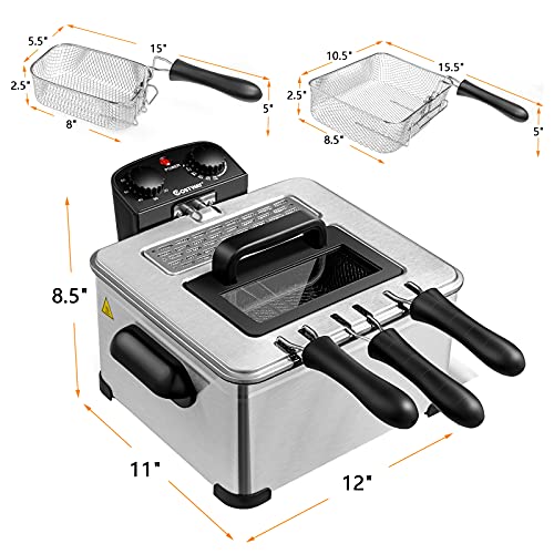 COSTWAY Deep Fryer with Basket, 5.3-Qt/5L Electric Oil Fryer, 1700W, Silver