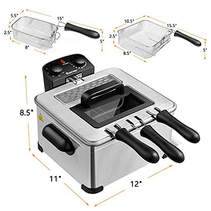 COSTWAY Deep Fryer with Basket, 5.3-Qt/5L Electric Oil Fryer, 1700W, Silver