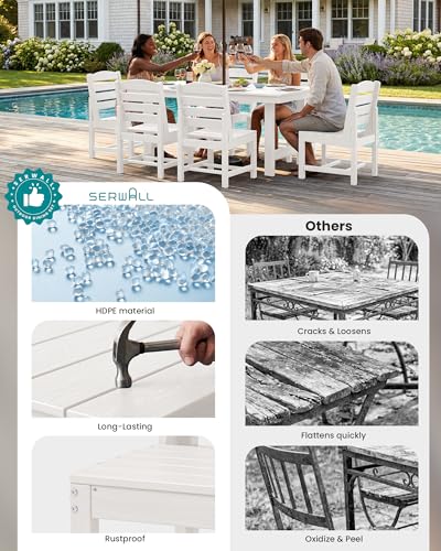 SERWALL HDPE Outdoor Dining Furniture, Outdoor Dining Set for 10, White