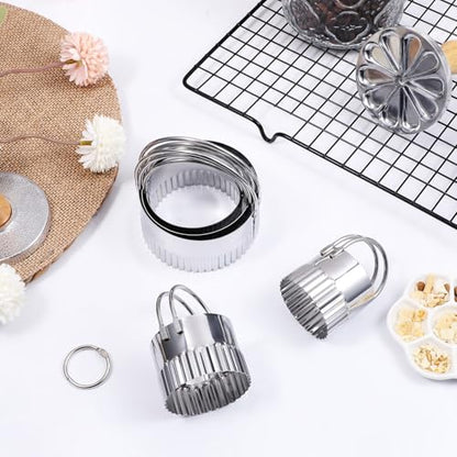 Cookie Stamps Set of 8, 3 Pcs Metal Cookie Press Mold with Wooden Handle, 5 Size Cookies Cutter Tool, Cookies Embossing Stamp Mold for DIY Baking, Cake, Christmas, Pastry, Easy to Use, Gift Package