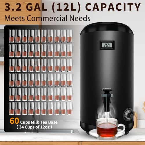 Hijolla Insulated Beverage Dispenser with Heating Drink Dispenser, Electric Heating Beverage Dispenser-75 Cup Hot&Cold water Urn, Hot Drink Beverage-Stainless Steel Hot Drink Dispenser 12 L/3.2 Gallon