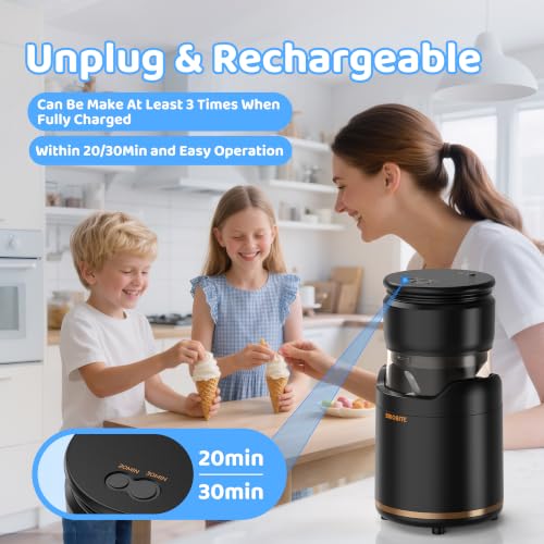 BRIOBITE Ice Cream Maker Machine,Quiet,Rechargeable,1–2 Servings,Black