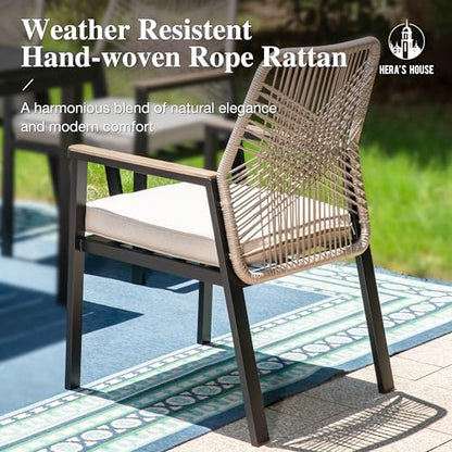 HERA'S HOUSE 9 Pieces Outdoor Dining Set, Patio Table and Chairs for 8, 8 x Cushioned Rattan Patio Chairs and 1 x 83 Large Rectangle Dining Table, Outdoor Dining Table Set for Lawn Garden