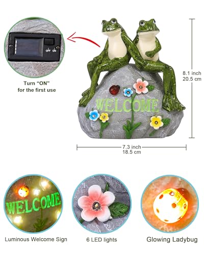 Nacome Solar Garden Outdoor Statues Frog with Succulent and 7 LED Lights - Lawn Decor for Patio, Balcony, Yard Ornament for Mom Grandma Women