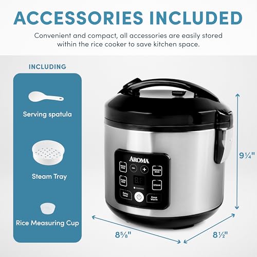 AROMA® CoreCoat™ Digital Rice Cooker & Steamer for Brown Rice with Nonstick Ceramic Coating (8 Cups Cooked, 4 Cups Uncooked)