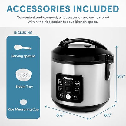 AROMA® CoreCoat™ Digital Rice Cooker & Steamer for Brown Rice with Nonstick Ceramic Coating (8 Cups Cooked, 4 Cups Uncooked)