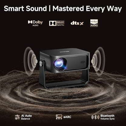 [2000 ANSI/Auto Focus & Keystone/Built-in APP] 4K Outdoor Projector with Wifi and Bluetooth, Smart Portable Projector with Built in Apps YouTube/PrimeVideo & Dolby, Home Theater Projector with HDR10+
