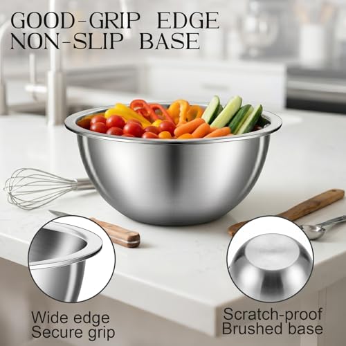 DUTZUN Heavy-Duty Stainless Steel Mixing Bowls Set of 5 plus 3QT Colander, Nesting Kitchen Metal Bowl for Baking Prep Salads Serving Cooking, Non-Toxic & Dishwasher Safe — 4.0 to 0.8 QT