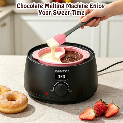 Electric Chocolate Melting Pot, 16.9oz 100W Digital Temperature Control Non-Stick Silicone Candy Melter, Mini Electric Fondue Pot for Chocolate, Cheese, Caramel, Cake Pops, Food Grade Material