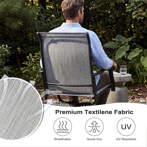 NUU GARDEN 2-Piece Patio Swivel Dining Chairs, 360° Rotation and 15° Rocking, All-Weather Textilene High-Back Chairs, Light Gray