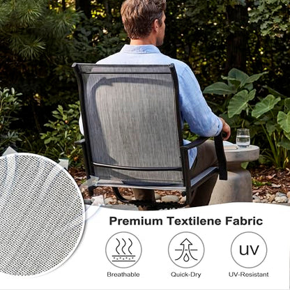 NUU GARDEN 2-Piece Patio Swivel Dining Chairs, 360° Rotation and 15° Rocking, All-Weather Textilene High-Back Chairs, Light Gray