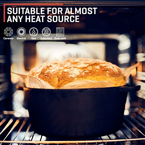 Uno Casa 2-in-1 Cast Iron Dutch Oven Large - 5 Quart Dutch Oven Pot with Lid, Pre-Seasoned Cooking Dish for Bread Baking and Stews - Heavy Duty Cast Iron Pot with Detachable Frying Pan Lid for Versatile Cooking