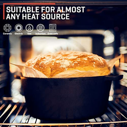 Uno Casa 2-in-1 Cast Iron Dutch Oven Large - 5 Quart Dutch Oven Pot with Lid, Pre-Seasoned Cooking Dish for Bread Baking and Stews - Heavy Duty Cast Iron Pot with Detachable Frying Pan Lid for Versatile Cooking