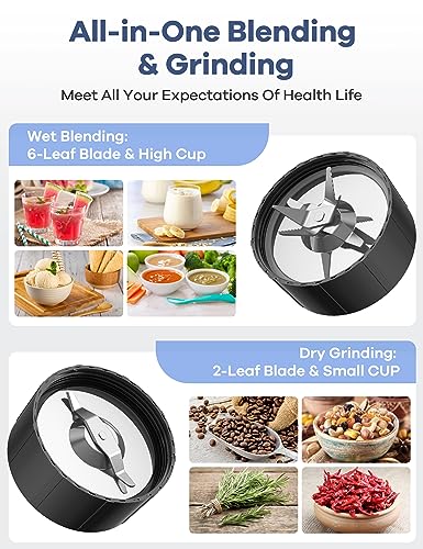 Ganiza Smoothie Blender, 900W Blenders for Shakes and Smoothies, 15-Piece Personal Blender and Grinder Combo for Kitchen, Smoothies Maker with 4 BPA-Free Portable Cup, Nutritious Recipe