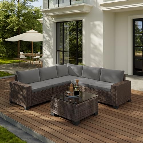 Gizoon 6-Piece Outdoor Patio Furniture Set, PE Wicker Rattan Sectional Sofa