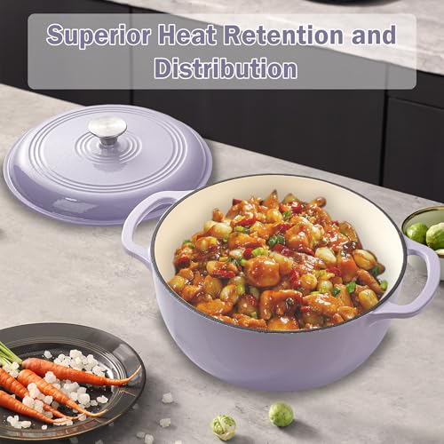 Vivicreate 6 Quart Enameled Cast Iron Dutch Oven Pot with Lid Heavy Duty Dutch Oven for Bread Baking Braising Stews Roasting Oven Safe up to 500°F Dual Handles Purple (Purple)