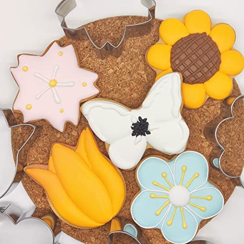 Q-BAKER Spring Summer Flowers Cookie Cutters - Rose, Sunflower, Tulip, Daisy Flower, Butterfly, Stainless Steel Holiday Cookie Cutter Shapes for Baking Gift