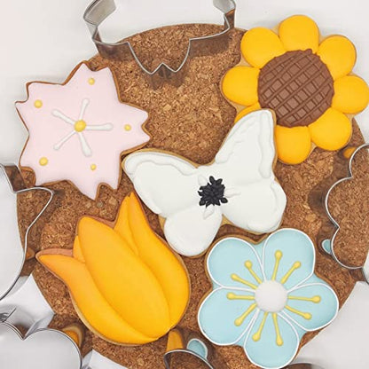 Q-BAKER Spring Summer Flowers Cookie Cutters - Rose, Sunflower, Tulip, Daisy Flower, Butterfly, Stainless Steel Holiday Cookie Cutter Shapes for Baking Gift