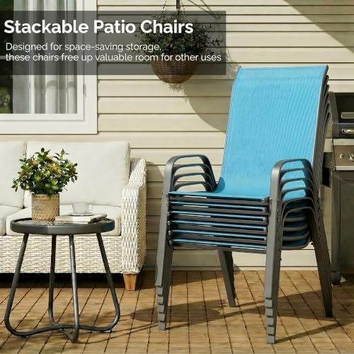 MAMIZO 7 Pieces Patio Dining Set for 6, Glass Table and Textilene Chairs