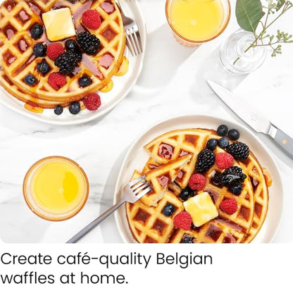 Chefman Rotating Belgian Waffle Maker, 180° Flip Iron w/ Non-Stick Plates, Adjustable Timer, Locking Lid, & Drip Plate, Space Saving Storage, Mess-Free Breakfast, Stainless Steel/Black