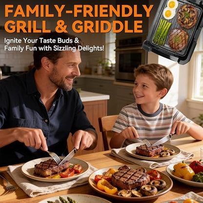 Baker’s Friend Indoor Searing Grill & Griddle, Electric Griddle with 2 in 1 Indoor Grill and Griddle Plate Indoor Grill with Removable Plate & Lid, Silicone Mold, Dishwasher Safe, Graphite