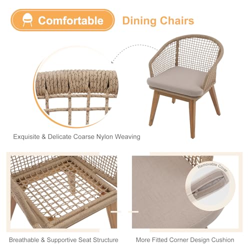 OC Orange-Casual 7-Piece Patio Acacia Wood Dining Set, Extendable Table & Checkerboard Woven Chairs, Outdoor Furniture Set for Garden, Backyard, Deck (Beige)