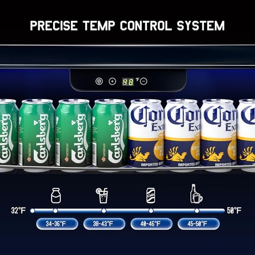 Albott 24 Inch Outdoor Beverage Fridge, 5.0 Cu.Ft Beverage Refrigerator Holds 166 Cans, 32-50°F Drink Cooler with IPX4 Waterproof Design, Auto-Defrost, Build-In or Freestanding for Patio & Backyard