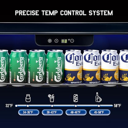Albott 24 Inch Outdoor Beverage Fridge, 5.0 Cu.Ft Beverage Refrigerator Holds 166 Cans, 32-50°F Drink Cooler with IPX4 Waterproof Design, Auto-Defrost, Build-In or Freestanding for Patio & Backyard