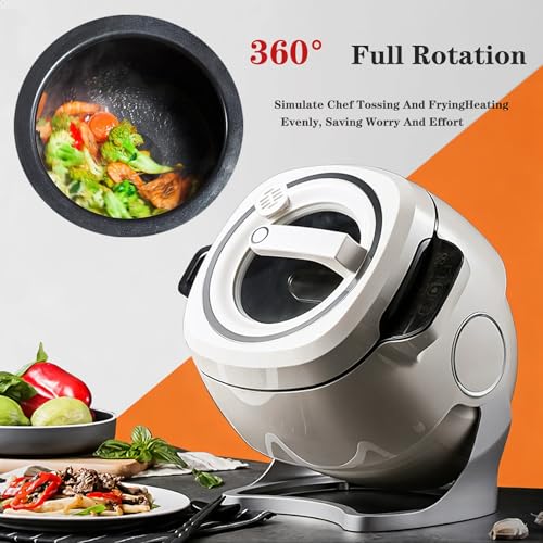 Automatic Cooking Machine,2000W 6L auto cooking wok Fried rice machine,One-click Smart Start, Three Speed Adjustable,360 ° Automatic Rotation, for Stir Frying, Stewing, Cooking(110V)