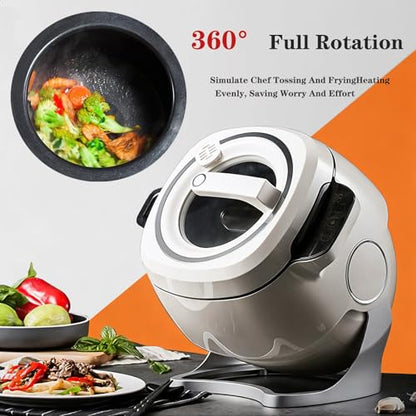 Automatic Cooking Machine,2000W 6L auto cooking wok Fried rice machine,One-click Smart Start, Three Speed Adjustable,360 ° Automatic Rotation, for Stir Frying, Stewing, Cooking(110V)