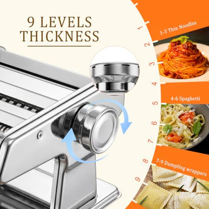 3-in-1 Pasta Maker, 7 Thickness Settings Roller & 2 Cutters Pasta Machin