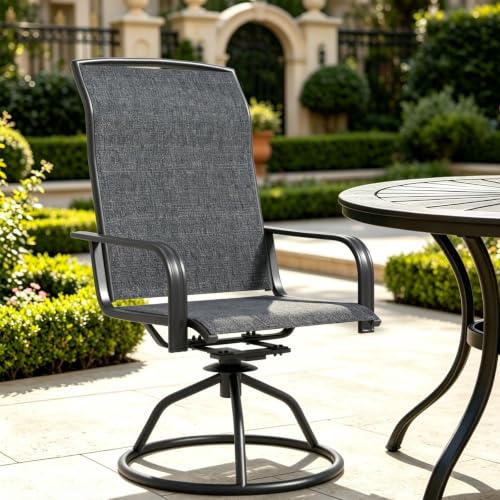 YLGJ&TIDY Patio Swivel Chairs Set,Outdoor Dining Chairs with High Back,All Weather Breathable Textilene,360° Rotating 15° (Gray-3, 2-piece)