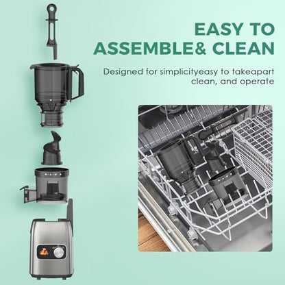 Juicer Machines, 5.3" Wide Feed Chute Cold Press Juicer for Whole Fruits & Vegetables, High Juice Yield with 2 Cups, Easy to Clean, Masticating Juicers Machine for Home Kitchen