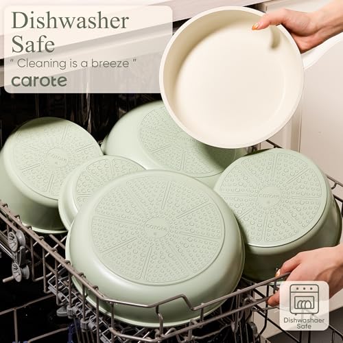 CAROTE Pots and Pans Set, Nonstick Cookware Set Detachable Handle, 19pcs Induction Kitchen Cookware Sets Non Stick with Removable Handle, RV Cookware Set, Oven Safe, Sage Green