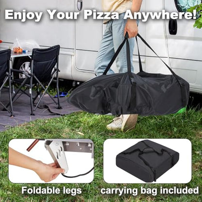 MELLCOM 20 Inch Outdoor Gas Pizza Oven, 360° Auto Rotating Pizza Stone with Pull Out Handle, Includes Pizza Peel & Carry Bag, Portable Stainless Steel Propane Pizza Oven for Backyard, Camping, Grill