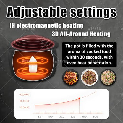 WTRYRN Automatic Cooking Machine Auto Stir Fry Wok, 2000W 6L Large Capacity, 360° Rotation 3 Speed Adjustable, Multifunctional for Home Kitchen Restaurant Cooking