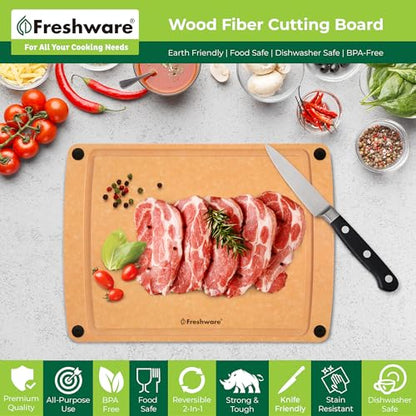 Cutting Board for Kitchen, Wood Cutting Board with Juice Grooves, Dishwasher Safe, Non-Porous, BPA Free, Medium Cutting Boards, 15 x 11.25-inch, Natural Slate